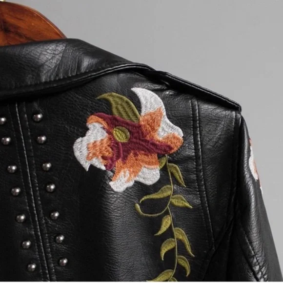 Vigoss Embroidered Floral Leather Jacket, Small, Black/Multi NWOT - Picture 6 of 12